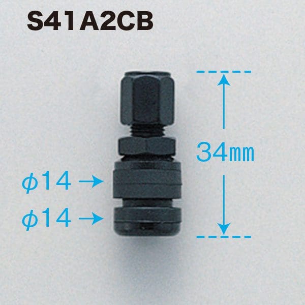 A black plastic nut with the size of 1 4 mm.