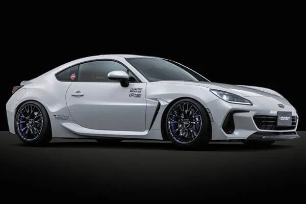 A white toyota 86 sports car on a black background.