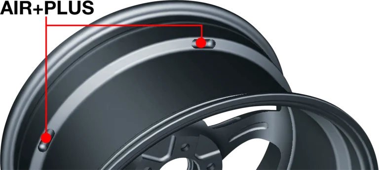 A black rim with a red arrow pointing to the center of the rim.