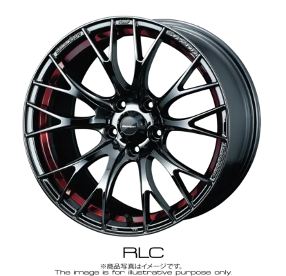 A black and red wheel with a red rim.